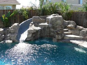 Swimming Pool Slides, Bio Pool, Pools Backyard Inground, Pool Remodel, Cool Swimming Pools, Pool Slide, Pool Waterfall, Backyard Pools, Backyard Pool Landscaping