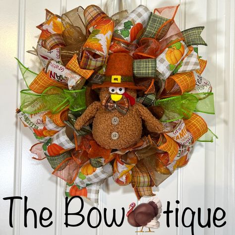 Measurements Are About 13x13x3.5 Inch Tan Mesh Back. Autumn Themed Wired Ribbons (9 Varying Styles). Brown, Orange And Green. Embellished W/ An Adorable Turkey. Turkey Does Light Up But Know That It Required A Small Wire To Be Inserted In Between The Batteries To Get It To Work, So This Feature Is Not Included In The Price. I Left Access To The Battery Compartment Which Is Located In Back Under Feathers; Just Removed The White Battery Saver Tab. This Wreath Is Built On A 8 Inch Metal Frame And Is Perfect For Decorating Your Home For Fall/ Autumn. Works Perfectly For Smaller Areas. Made In A Smoke Free Environment. Shipped In A Sturdy Box That Will Be Closer To Frame Size. Will Ensure Wreath Fall Autumn, Turkey Wreath, Wreath Wall Decor, Autumn Thanksgiving, Wreath Wall, Wreath Fall, Ribbon Wreath, Orange And Green, Handmade Holiday