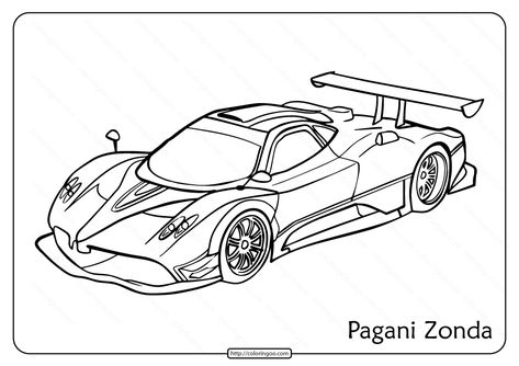 Free Printable Pagani Zonda Pdf Coloring Page. High quality free printable coloring, drawing, painting pages here for boys, girls, children ... Sport Car Coloring Pages, Sports Car Coloring Pages, Pagani Drawing, Cars Coloring Pages Free Printable, Drawing For Boys, Car Coloring Pages Free Printable, Sports Car Drawing, Car Coloring Sheets, Auto Drawing