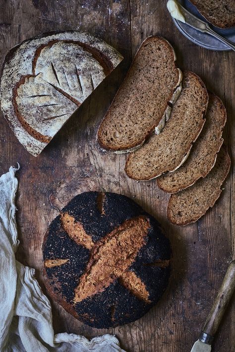 This recipe comes from Jeffrey Hamelman, a Certified Master Baker (one of only about 130 in this country), and a well-known teacher and author. In spite of the ingredients, the bread doesn't taste like coffee. It has a real “bite,” which enables it to go well with winter soups and stews. Sliced thinly and spread with butter, it’s also perfect for all manner of smorgasbord-like toppings. Note: Read the recipe all the way through before starting, so you'll know how much time it takes. Black Bread Recipe, Mushroom Recipes Low Carb, Black Bread, Cooking Movies, Cooking Light Diet, Recipes Vegetables, Bread Sourdough, Milk Dairy, Recipes Low Carb