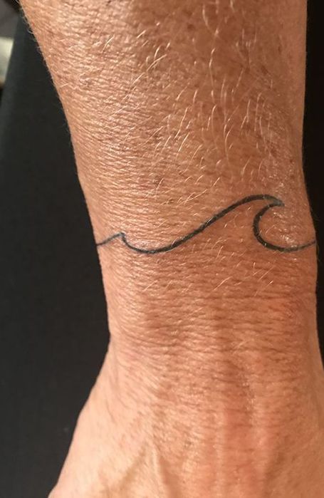 Wave Tattoo Ideas For Men, Wave Tattoo On Bicep, Wave Tattoo Bracelet, Men Wave Tattoo, Wave Tattoo Around Wrist, Wave Tattoo Men Simple, Waves On Wrist Tattoo, Simple Beach Tattoo Men, Wave Wrist Tattoo Men