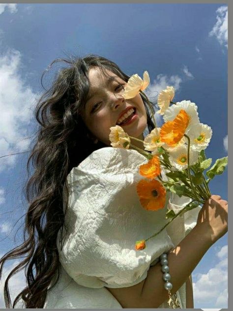 Holding Flowers, The Sky, Flowers, Blue, White, Beauty