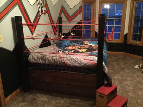 WWE ring bed Wrestling Ring Bed, Wwe Bedroom Decor, Wwe Bedroom, Wwe Ring, Kids Rooms Diy, Luxurious Bedroom, Bedroom Color Schemes, Boy Bedroom, Boys Bedrooms