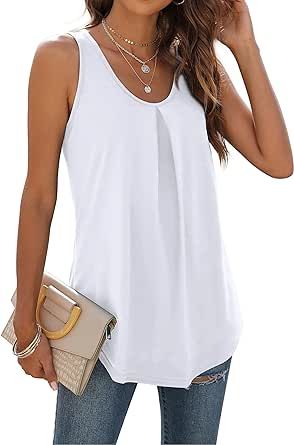 WIHOLL Tank Tops for Women Loose Fit Summer Tops V Neck Sleeveless Tanks Trendy Loose White Tank Top, White Tank Top Women, Chiffon Tank Tops, Pleated Tops, Tank Top Women, Top Wedding Dresses, Neue Outfits, Summer Tank, Summer Tank Tops