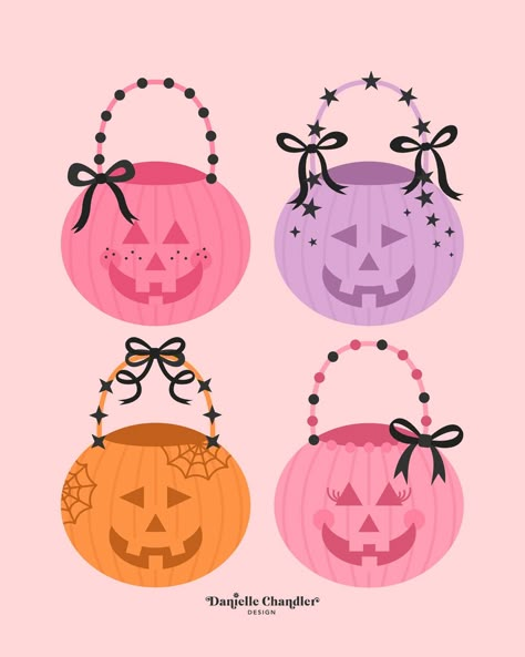 Trick or treat? 🎃🍭🎀 Which pumpkin candy bucket would you pick? Cutesy Halloween, Disco Wallpaper, Candy Bucket, Halloween Graphics, Pastel Halloween, Paint Water, Felt Halloween, Pumpkin Candy, Halloween Decor Ideas