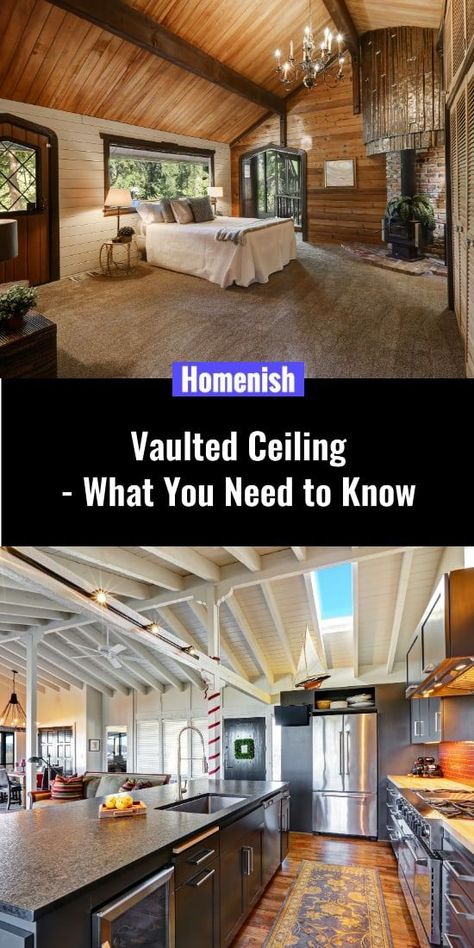 If you’re on the hunt for an architectural ceiling design idea to add a dramatic look to your home, consider a vaulted ceiling. This type of high ceiling provides an open and airy feel that makes any room of the house look bigger. Rafters Ceiling Living Rooms, Architectural Ceiling Design, Ceiling Design Lighting, Vaulted Ceiling Bedroom, Architectural Ceiling, Attic Ceiling, Raised Ranch Remodel, Reno Tips, Vaulted Ceiling Lighting