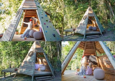 Build your kids a wooden teepee tent! – DIY projects for everyone! Wooden Teepee, Childrens Tent, Build A Playhouse, American Ninja Warrior, Kids Outdoor Play, Playhouse Outdoor, Reclaimed Wood Projects, Children's Garden, Teepee Tent