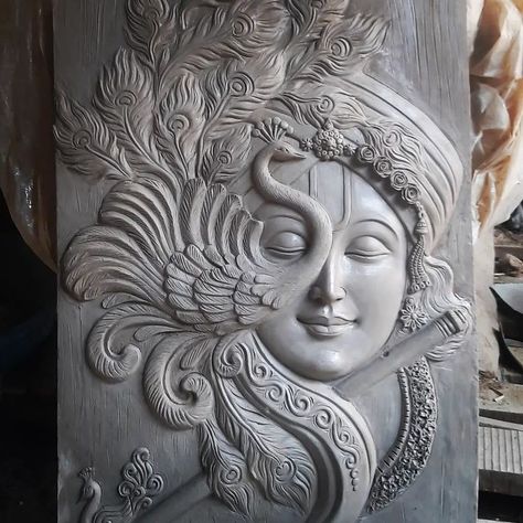 3d Clay Mural Art On Wall, Clay Art Work On Canvas, Clay Wall Sculpture Ideas, Carving On Clay, Painting Of Sculpture, Clay Mural Art Ideas, 3d Mural Art Ideas, Krishna Mural Art, Sculpture Art Clay Simple