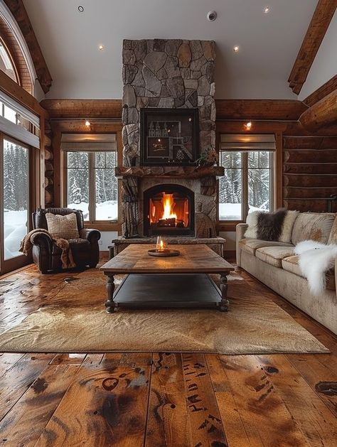 Attractive Log Cabins Log House Living Room Ideas, Small Cabin Fireplace, Fireplace In Cabin, Log Cabin Living Room, Log Cabin Style, Calming Environment, Cabin Fireplace, Log Cabin Living, Cabin Living Room