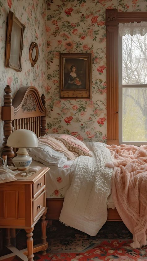 Cottagecore Bedroom Makeover, Cozy English Cottage Bedroom, Pastel Vintage Aesthetic, Cottagecore Bedrooms, Cottagecore Bedding, Soft Cottagecore, Cottagecore Bedroom, Cozy Textiles, Cottagecore Home Decor