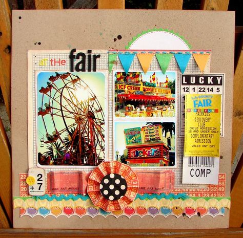 Fair Scrapbook Pages, Carnival Scrapbook Layouts, Fair Scrapbook Layouts, Love Scrapbook, Vacation Scrapbook, Summer Scrapbook, Amusement Parks, Scrapbook Sketches, The Fair