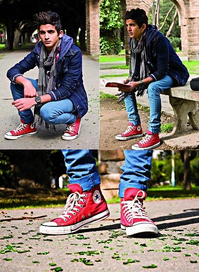 Red Converse Red Chuck Taylors Outfit, Red Men Outfit, Chuck Taylors Outfit Men, Red Chuck Taylors, Converse Outfit Men Street Style, Charles Bingley, Chuck Taylors Outfit, Red Sneakers Outfit, Converse Shoes Outfit