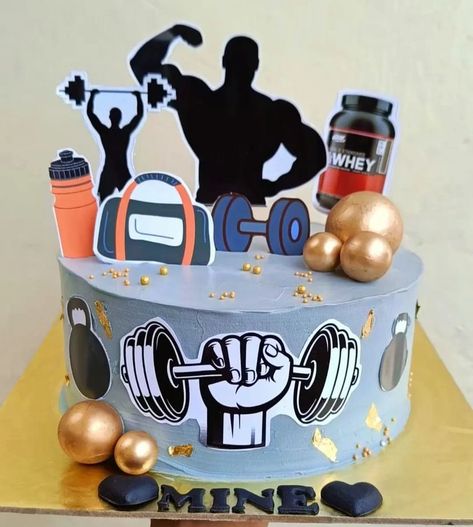 Cake Design For Gym Lover, Cake For Gym Lover, Gym Theme Cake, Gym Cake, Cake Stickers, Decor Tort, Birthday Cake Pops, Buttercream Cake Decorating, Caption Ideas