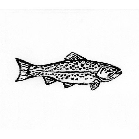 Rainbow Trout - Woodblock Print - 6x8 Black Ink on Paper  A series of black and white hand-carved woodblock prints. Black And White Fish Drawing, Rainbow Trout Tattoo Black And White, Two Fish Drawing, Wood Carving Tattoo, Small Trout Tattoo, Fruit Bowl Tattoo, Woodcut Tattoo Flash, Rainbow Trout Drawing, Trout Outline