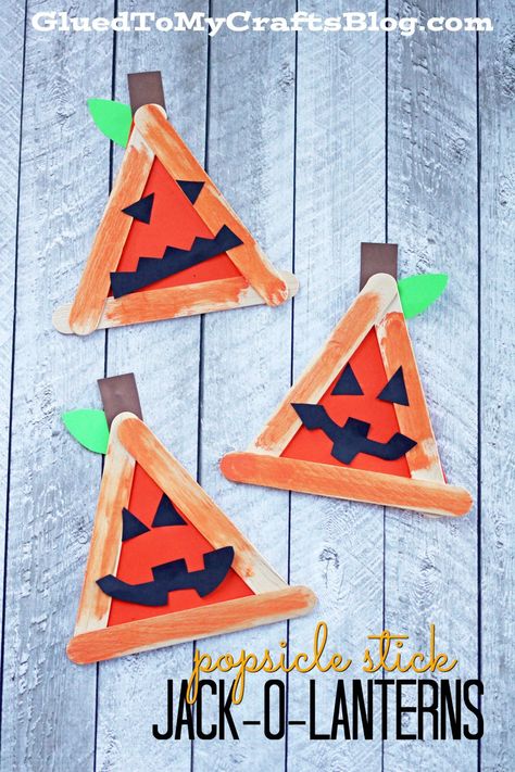 Popsicle Stick Jack-O-Lantern - Kid Craft Halloween Kita, Halloween Crafts For Toddlers, October Crafts, Halloween Arts And Crafts, Halloween Preschool, Adornos Halloween, Easy Halloween Crafts, Kid Craft, Daycare Crafts