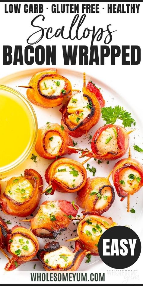 Bacon Wrapped Scallop Appetizer, Scallops In The Oven, Scallops And Bacon, Scallop Recipes Baked, Bacon Wrapped Scallops Recipe, Bacon Scallops, Oven Baked Bacon, Scallops Recipe, How To Cook Scallops