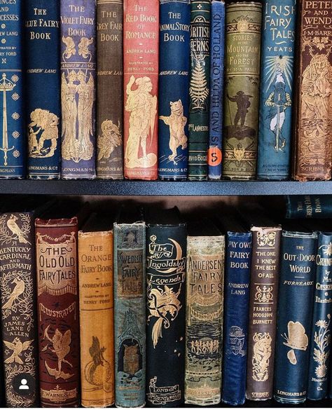 Dusty Books And Prints on Instagram: “Some beautiful old fairy tale books!..📚📚. Credit: @lescargot.papier” Vintage Book Spines, Boost Motivation, Book Spines, Bookshelf Art, Library Aesthetic, Books Bookshelf, Book Spine, Fairy Tale Books, Ancient Books