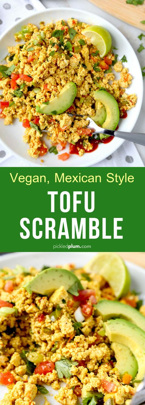 Mexican Style Tofu Scramble - A vegan breakfast of champions! This is the best recipe for tofu scramble that almost tastes like huevos rancheros! One of my favorite yummy clean eating recipes! #tofurecipes #veganrecipes #plantbased #vegetarian | pickledplum.com Tofu Scramble Vegan, Scrambled Tofu Recipe, Clean Eating Vegetarian, Clean Eating Vegan, Breakfast Vegan, Tofu Scramble, Vegan Mexican, Breakfast Of Champions, Tofu Recipes