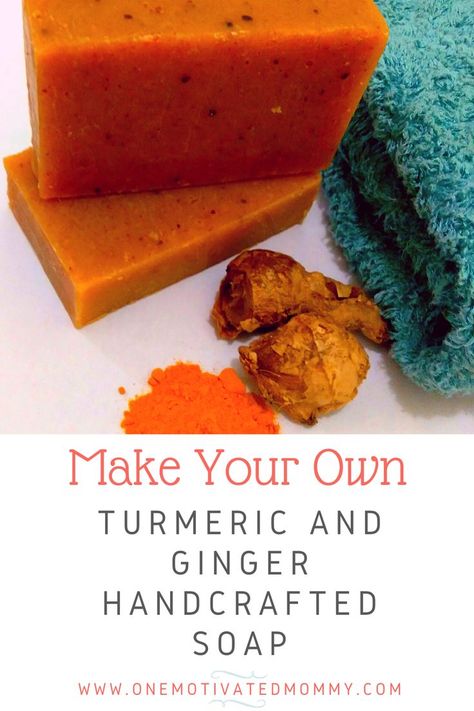 Would you like to make your own turmeric and ginger soap at home? Here is how to create your own luxurious bars with natural ingredients that are beneficial to your skin. #turmeric #ginger #haldi #sabun #turmericsoap #skincare #diy #natural #onemotivatedmommy #howtomakesoap Turmeric Soap Recipe, Homemade Soap Recipe, Ginger Soap, Ginger Family, Treat Hyperpigmentation, Natural Soaps Recipes, Turmeric And Ginger, Easy Soap Recipes, Lye Soap