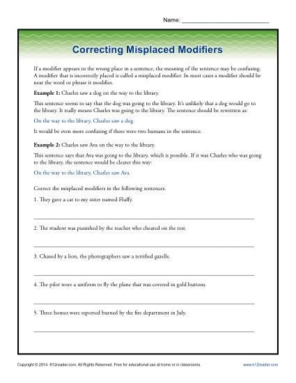 Misplaced Modifier Worksheet