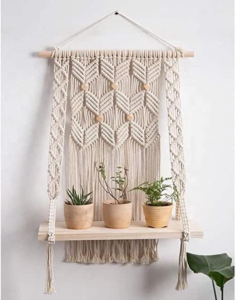 Amazon.com: boho decor Macrame Wall Hanging Shelf, Macrame Hanging Shelf, Wall Hanging Shelf, Macrame Shelf, Wall Hanging Shelves, Macrame Wall Decor, Crochet Wall Hangings, Plant Shelf, Bohemian Wall Decor