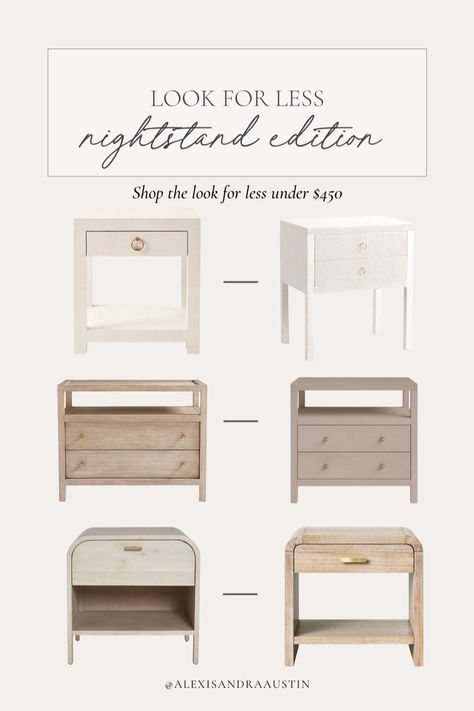 Nightstand details, furniture favorites, trendy nightstand, Crate and Barrel, Serena and Lily, Lulu and Georgia, Target, save or splurge, look for less, nightstand dupe, Wayfair, TJ Maxx, wooden furniture, woven nightstand, shop the look! Ivory Nightstand Bedroom, Save Or Splurge Furniture, White Oak Nightstand Bedroom, Nightstands For Beige Upholstered Bed, King Bed Nightstand Ideas, Best Nightstands, Arhaus Nightstand, One Nightstand Bedroom, Arched Nightstand