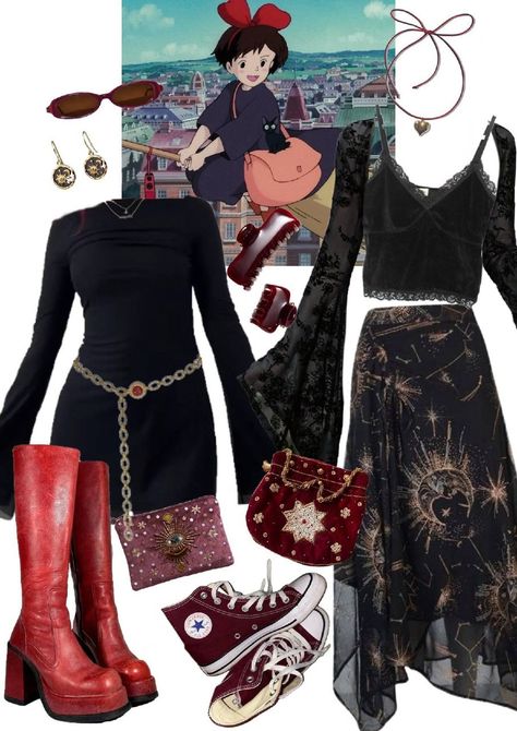 Ghibli Outfits, Goth Outfits Aesthetic, Whimsigoth Outfits, 90s Witch, Witchy Outfits, Health Goth, Interesting Outfits, Fairy Fashion, Simple Trendy Outfits