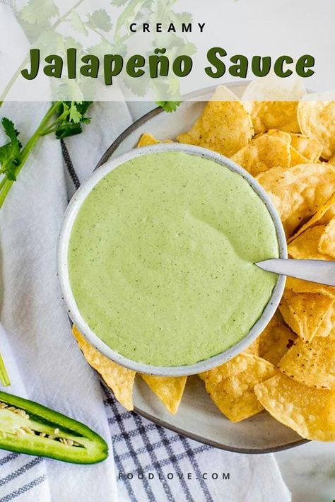 Roasted Jalapeno Sauce, Homemade Sweet Chili Sauce, Creamy Jalapeno Sauce, Dip For Tortilla Chips, Mexican Salsa Recipes, Veggie Fritters, Spreads Recipes, Creamy Jalapeno, Jalapeno Sauce