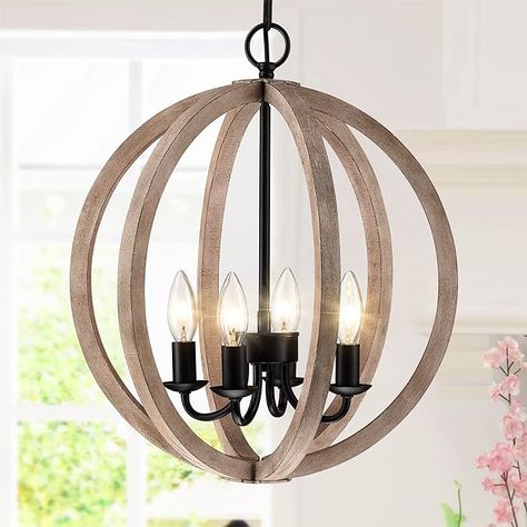 Untrammelife Farmhouse Chandelier, 16" 4-Light Wood Chandelier Rustic Orb Pendant Light Fixtures Black Ceiling Hanging Lighting for Dining Room Foyer Entryway Kitchen Island - Amazon.com Light Fixtures Black, Wood Chandelier Rustic, Lighting For Dining Room, Chandelier Rustic, Orb Pendant Light, Orb Chandelier, Hanging Lighting, Farmhouse Light Fixtures, Rustic Pendant Lighting