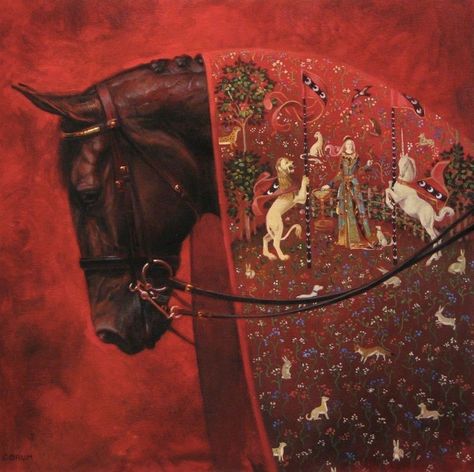 Red Tapestry, Illustration Kunst, Images D'art, Persian Art Painting, Equestrian Art, Foto Tips, Arte Inspo, Equine Art, Arte Fantasy