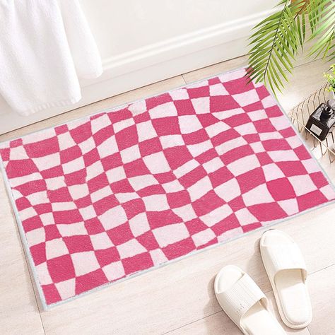 PRICES MAY VARY. 【High-Quality】 Crafted with imitation cashmere fabric, this pink carpet is not only very soft and comfortable, but also durable and long-lasting. Stepping on this super thick imitation cashmere rug makes you feel like you're in the clouds. 【Unique Design】The preppy rug boasts an unique irregular checkered design, which not only serves as a cute preppy bathroom decor but also exudes a powerful visual impact. 【Non-Slip and Water Absorption】 The cute bath mat is designed to stay in Preppy Rug, Rug Preppy, Pink Room Decor Aesthetic, Pink Bath Rug, Pink Bathroom Rugs, Pink Bath Mat, Rug Cute, Pink Bathroom Decor, Cute Bath Mats