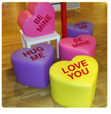 these cushioned seats are meant to look like valentines candy, you can find them @ jellio.com Candy Room, Love Heart Sweets, Food Shapes, Cute Furniture, Dekorasi Kamar Tidur, Top Furniture, Melaka, Boutique Interior, Home Decor Online