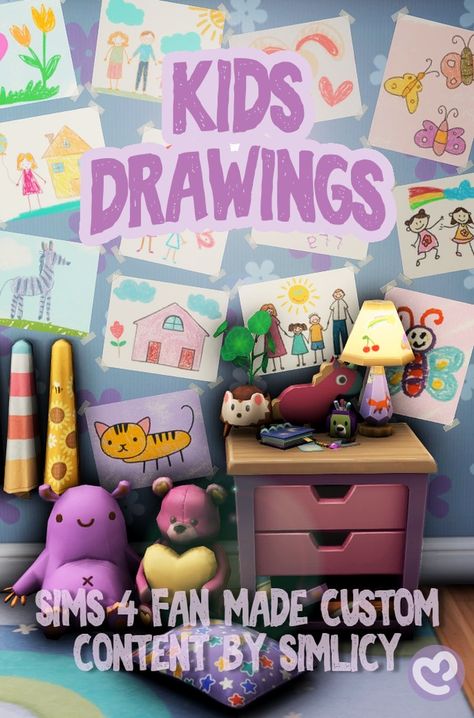 Kids Drawings - Custom Content by SimLicy | Patreon Sims 4 Decor Cc, Sims 4 Decor, Sims 4 Base Game, Sims 4 Cheats, Sims 4 Tsr, Sims Packs, Sims 4 Bedroom, Sims 4 Clutter, Sims 4 Mm Cc