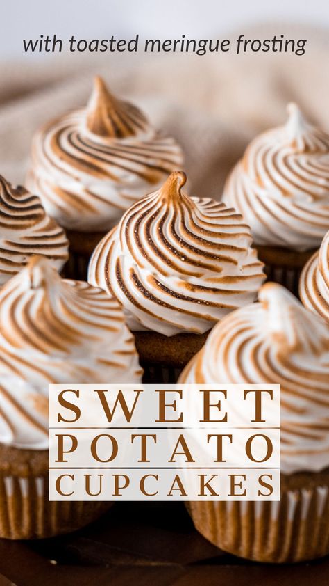 Fantastic Dessert, Stunning Desserts, Beautiful Bakery, Potato Cupcakes, Sweet Potato Cupcakes, Toasted Meringue, Delicious Cupcakes Recipes, Sweet Potato Thanksgiving, Meringue Frosting