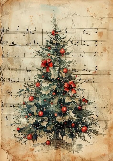 Vintage Music Notes, Vintage Christmas Images, Junk Journal Pages, Victorian Christmas, Vintage Christmas Tree, Vintage Christmas Cards, Noel Christmas, Christmas Music, Vintage Music