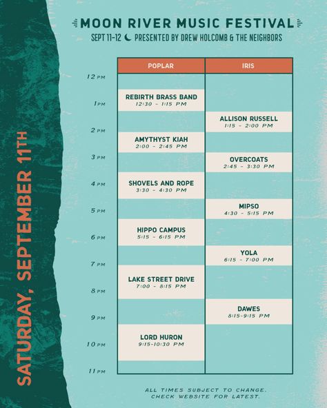 Festival Program Design, Graphic Design Schedule, Music Schedule, Schedule Layout, Event Schedule Design, Festival Graphics, Timetable Design, Festival Schedule, Festival Program