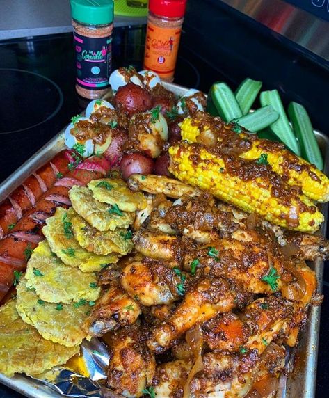 Chicken Wing Boil, Broiled Chicken Wings, Wing Boil, Chicken Wings Fried, Smoked Turkey Sausage, Wings Fried, Extreme Food, Caribbean Queen, Broiled Chicken