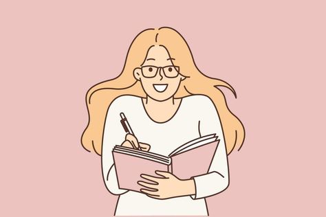 Smart woman student holds pen and notepad writing down lecture plan or keeping diary with secret desires. Cute girl with glasses uses notepad for time management and control over plans Smart Woman, Girl With Glasses, Smart Women, Girls With Glasses, Time Management, Drawing Ideas, Note Pad, Vector Art, Pen