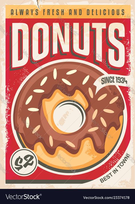 Donut Sale Poster, Advertisement Drawing Ideas, Donut Advertisement Poster, Retro Donut Shop, Bakery Poster Advertising, Ad Poster Design Advertising, Advertisement Poster Drawing, Advertisement Poster Ideas, Food Poster Design Ideas