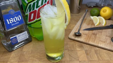 Tequila & Mountain Dew | Occasional Cocktails Mt Dew, Diet Mountain Dew, Easy Cocktail, Bar Spoon, Glass Bar, Highball Glass, Easy Cocktails, Lime Wedge, Mountain Dew