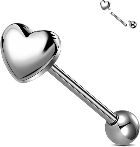 Amazon.com: Jewseen G23 Implant Grade Titanium Tongue Piercing Jewelry Heart Tongue Rings Internally Threaded Tongue Barbell for Women Men : Clothing, Shoes & Jewelry Cute Tongue Piercing, Tongue Barbell, Tongue Piercing Jewelry, Tongue Piercing, Tongue Rings, Jewelry Heart, Heart Jewelry, Men Clothing, Piercing Jewelry