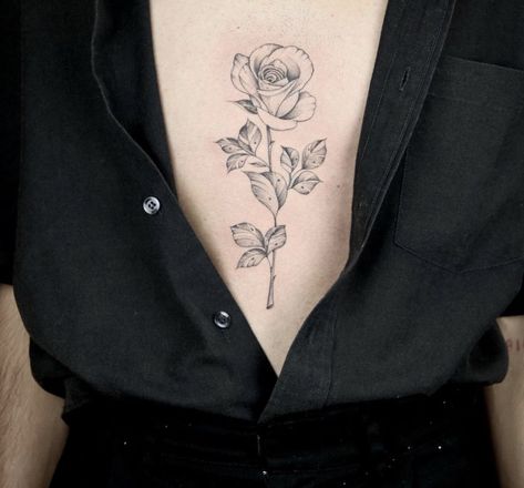 Under Breast Tattoo, Sternum Tattoo, My Tattoos, Tattoo Inspo, Flower Tattoo, Eye Candy, Tattoo Ideas, Roses, Tattoos