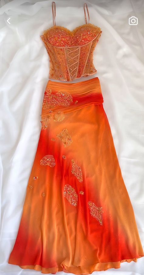 Thrifted Birthday Outfit, 2 Piece Birthday Outfit, 19th Bday, Hawaii Dresses, Y2k Outfits Aesthetic, Orange Prom Dresses, Hawaii Dress, Modesty Outfits, Instagram Dress