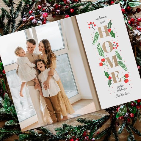 New Home for Holidays Photo Moving Holiday Card We Moved Christmas Card, New House Christmas Card, Moving Photo, Corporate Party Invitation, Moving Card, Winter Foliage, New House Announcement, Moving Photos, Modern Christmas Cards