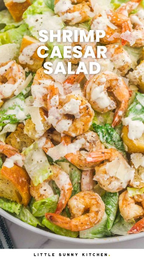 Fresh Shrimp Salad, Shrimp Salads For Dinner, Shrimp Green Salad, Shrimp Caesar Pasta Salad, Caesar Shrimp Salad, Shrimp Caesar Salad Recipes, Shrimp Salad Dressing, Caesar Salad With Shrimp, Cold Shrimp Recipes