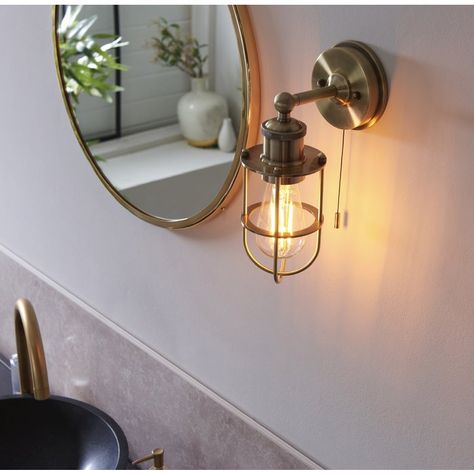 Bathroom Light Fittings, Metal Bathroom Walls, Antique Brass Lighting, Wall Light With Switch, Wall Light Fittings, Big Lamp, Metal Wall Lamp, Wall Lanterns, Light Pull