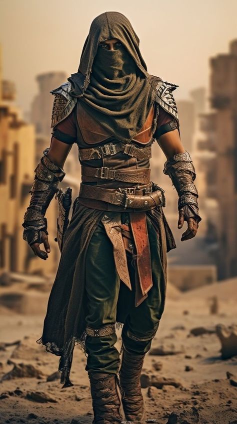 Hashashin Art, Medieval Assassin Aesthetic Men, Woodland Photography Model, Arabian Assassin, Male Assassin Outfit, Desert Warrior Fantasy Art, Ancient Egypt City, Warrior Outfits Men, Egyptian Assassin