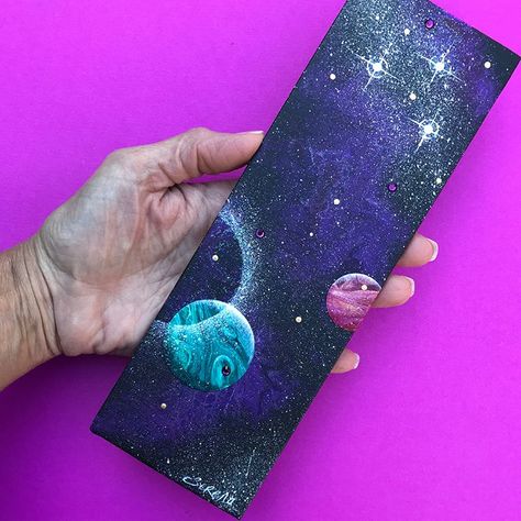 🌟galaxy mini painting...SOLD...🌟3”x 9” acrylic on canvas board🌟comes ready to hang🌟$42.00🌟genuine Swarovski crystal accents🌟individually… 3x9 Canvas Painting Ideas, 3x9 Canvas Ideas, Painted Ideas, Board Crafts, Long Painting, Canvas Painting Ideas, Paint Night, Canvas Ideas, Mini Canvas