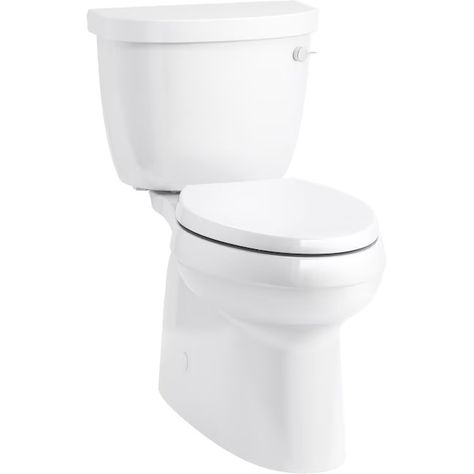 KOHLER Cimarron White Elongated Chair Height 2-piece WaterSense Toilet 12-in Rough-In 1.28-GPF in the Toilets department at Lowes.com Self Cleaning Toilet, Floor Outlets, Lake House Bathroom, Kohler Toilet, Composting Toilet, Round Chair, Heated Seat, Chair Height, One Piece Toilets