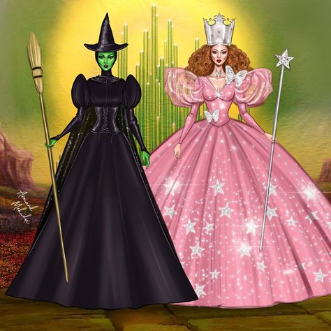 Armand Mehidri on Instagram: “The Wicked Witch of the West & Glinda, The Good Witch  #TheWizardOfOz #Witch #Halloween #FashionIllustration #WitchesColllection” The Wizard Of Oz Halloween, Bad Witch Costume, Armand Mehidri, Wizard Of Oz Witch, Glinda Costume, Wicked Witch Costume, The Wicked Witch Of The West, Wicked Costumes, Witch Drawing